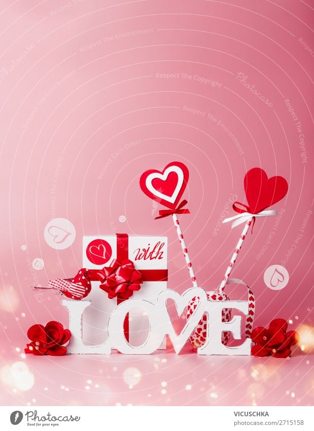 Valentine's Day Background with Love and Hearts Shopping Style Design Party Event Feasts & Celebrations Decoration Candle Bow Pink Red White Sympathy Romance