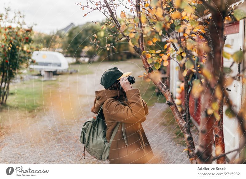 Tourist taking shots of house Camera House (Residential Structure) Autumn Vacation & Travel Human being Lifestyle Tourism Photography Flat (apartment)
