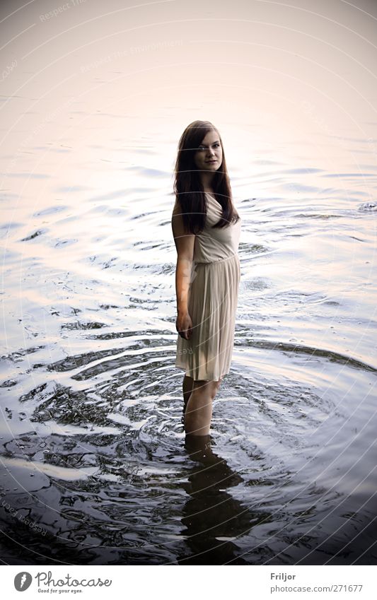 Standing in the Water Human being Feminine Young woman Youth (Young adults) 1 18 - 30 years Adults Dress Brunette Long-haired Colour photo Exterior shot Day