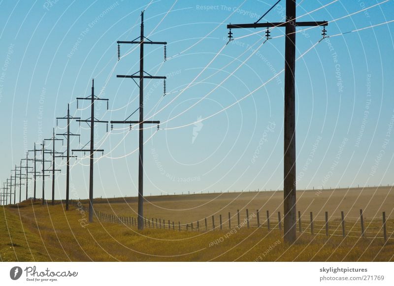 Electric power in the countryside Sun Hydroelectric  power plant Sky Blue Energy Electricity Power Transmission Poles Cables Wire Insulator Generating Utility