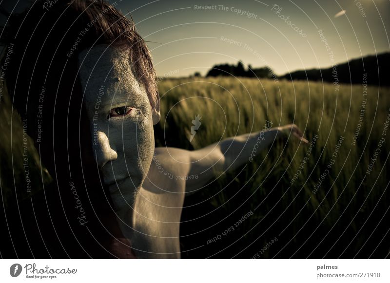 Enchant the harvest ... Grain field Man Adults Eyes Arm 1 Human being Nature Landscape Summer Beautiful weather Touch Muscular Naked Natural White Hide Dye