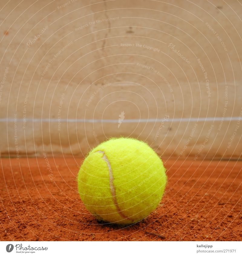 big tennis Leisure and hobbies Playing Sports Sporting Complex Sand Round Yellow Red Tennis Tennis ball Line Wall (barrier) Sand place Tennis court Colour photo