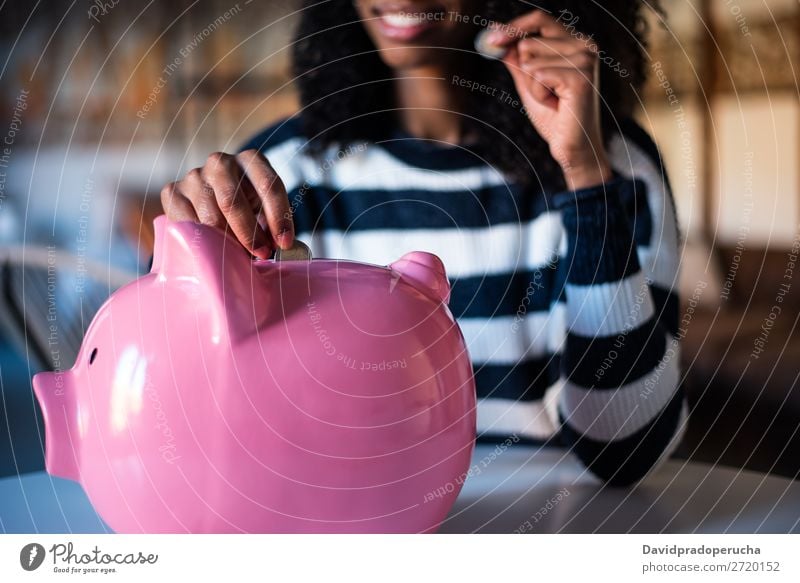 Black woman with saving piggy bank Woman Money box savings Success Business cash Coin Euro Beautiful Happy Cheerful investment wealth Budget Financial Industry