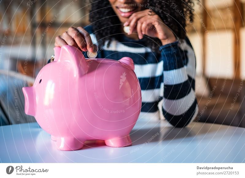 Black woman with saving piggy bank Woman Money box savings Success Business cash Coin Euro Beautiful Happy Cheerful investment wealth Budget Financial Industry