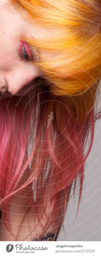 sweet Orange Pink Bangs Section of image Eye shadow Nose
