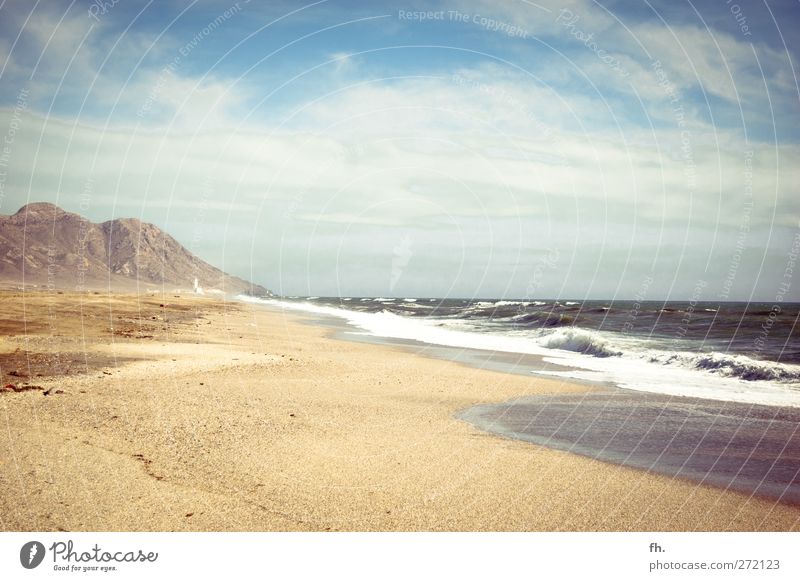 time-out Elements Sand Water Sky Summer Climate Beautiful weather Drought Rock Mountain Cabo de Gata Waves Coast Beach Ocean Mediterranean sea Oasis