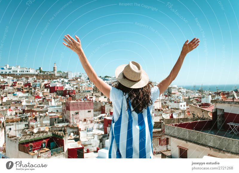 Tourist on vacation in Morocco. Lifestyle Joy Beautiful Vacation & Travel Trip Adventure Freedom Summer House (Residential Structure) Arm Landscape Sky Coast