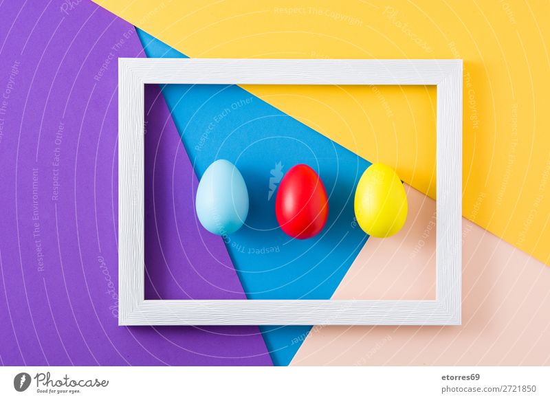 Easter concept.wooden frame with colorful easter eggs Egg Neutral Background Background picture Vacation & Travel Feasts & Celebrations Public Holiday Spring