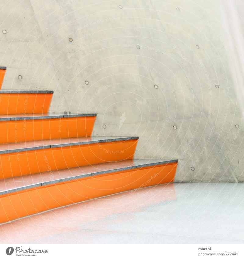 Designer Levels Manmade structures Building Architecture Wall (barrier) Wall (building) Stairs Facade Gray Orange Sit Concrete Concrete wall Abstract Style