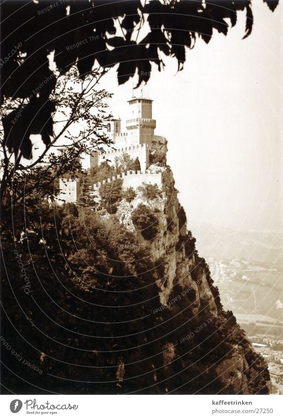 San Marino - Italy Fortress Cliff Slope Tourist Attraction Europe Mediterranean Sepia Black & white photo Castle