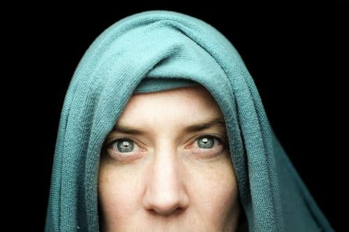 Seeing is believing? Lifestyle Woman Adults Face Face of a woman Eyes 30 - 45 years Headscarf Looking Exceptional Dark Near Blue Black Emotions Moody