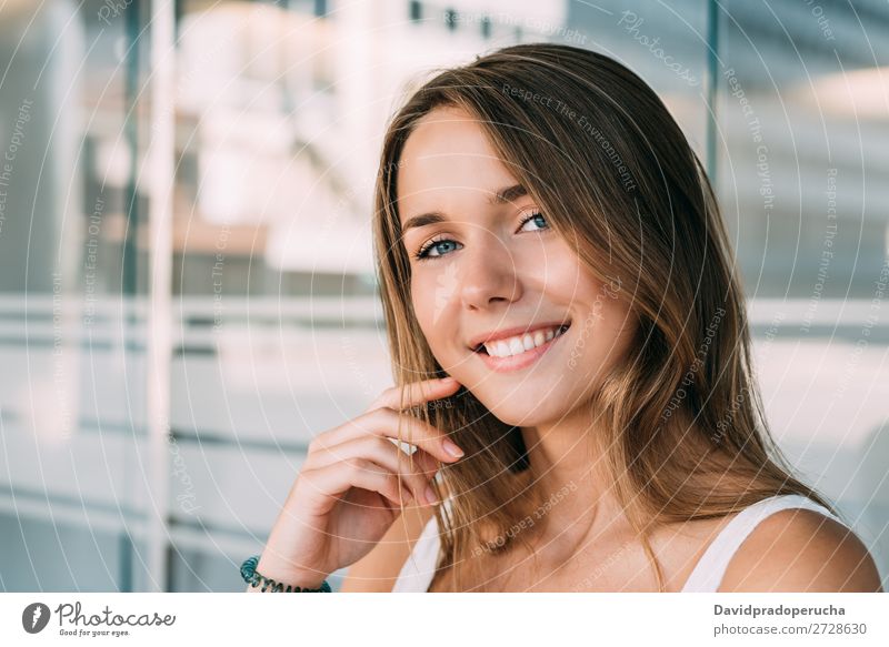 Close up portrait of a beautiful young woman Woman Portrait photograph Close-up Blonde Smiling Happy Face Girl Loneliness White Beautiful Youth (Young adults)