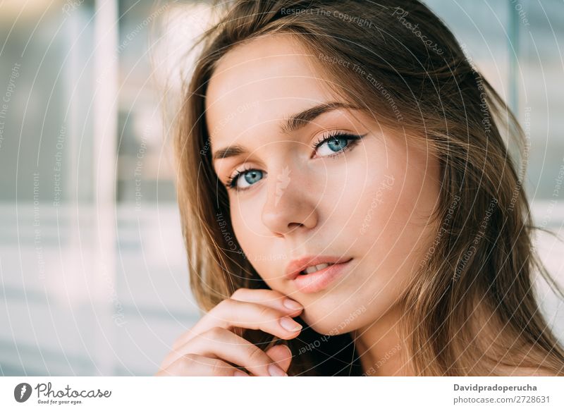 Close up portrait of a beautiful young woman Woman Portrait photograph Close-up Blonde Smiling Happy Face Girl Loneliness White Beautiful Youth (Young adults)