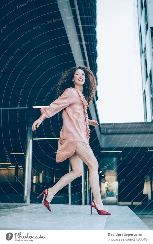 Beautiful young redhead woman posing Woman Red-haired Smiling Fashion Model Happy Ginger Face Hair Jump Long Curly Loneliness Portrait photograph White Dress