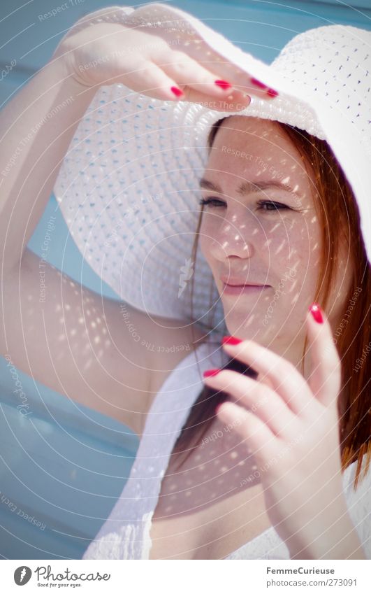 Summer hat time. Elegant Beautiful Vacation & Travel Feminine Young woman Youth (Young adults) Woman Adults 1 Human being 18 - 30 years Innocent Hat White