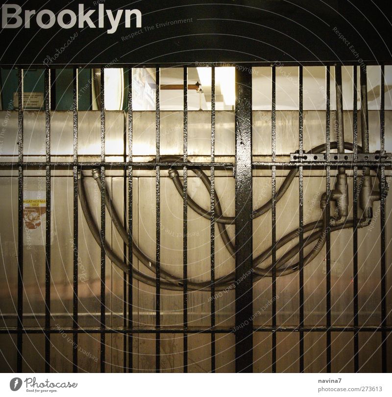 Brooklyn Deserted Wall (barrier) Wall (building) Underground Grating Metal Black Hose Subdued colour Interior shot Copy Space top Artificial light Contrast
