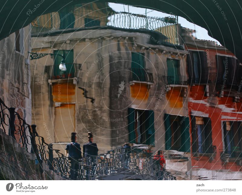 watercolour Human being 2 Water Island Venice Channel Italy Fishing village Port City Old town House (Residential Structure) Ruin Bridge Architecture