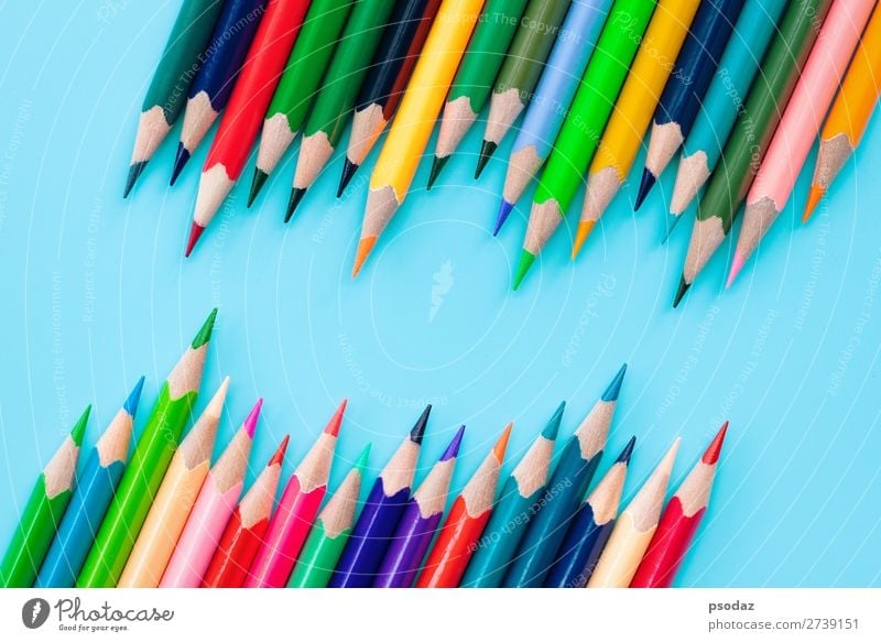 Diversity concept. row of mix color pencil on blue background Success Business Career Clouds Together Red Black White Self-confident Trust Responsibility