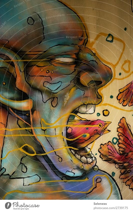 graffiti Graffiti Graph graphic Illustration Graffito Human being Face Bird Tongue variegated Art