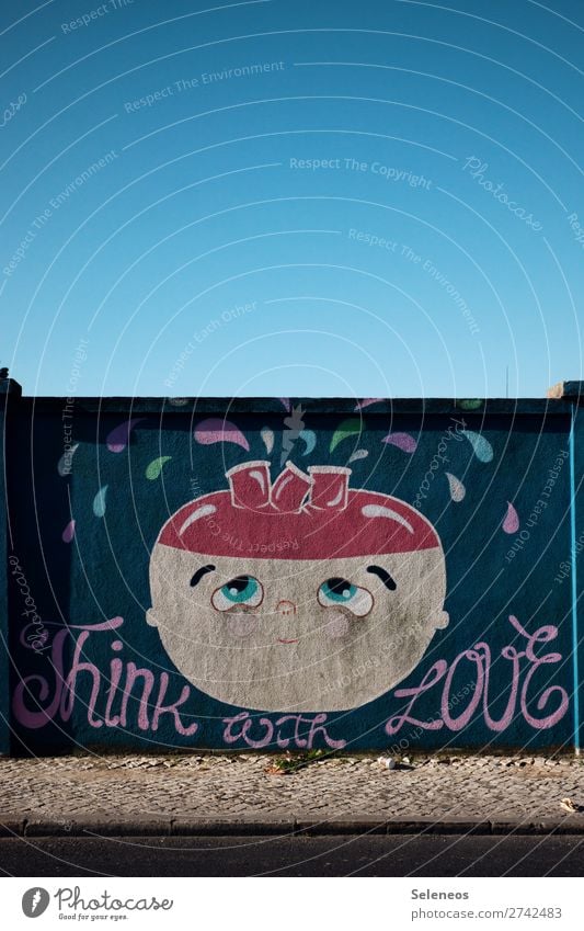 Happy Valentine Art Street art Cloudless sky Portugal Wall (barrier) Wall (building) Facade Sign Characters Signage Warning sign Graffiti Happiness Emotions Joy