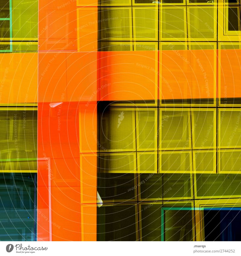 + Facade Abstract Close-up Double exposure Pattern Structures and shapes Grid Colour Orange Yellow Turquoise Plus Exceptional Background picture Design Style