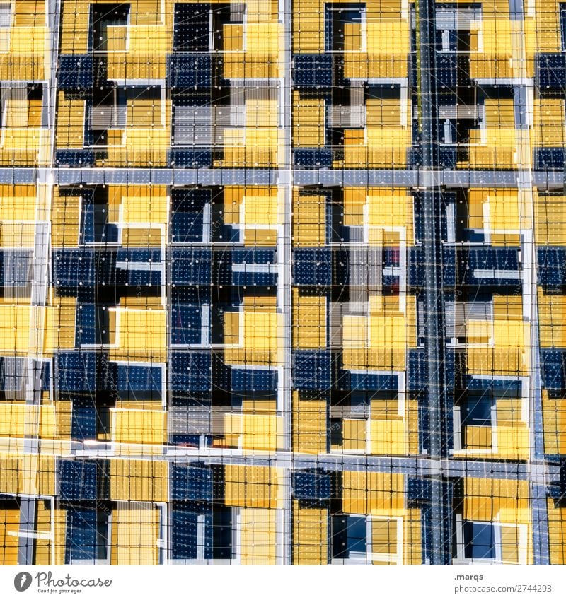 solar Style Design Facade Solar cell Energy industry Line Exceptional Uniqueness Modern Blue Yellow White Sustainability Arrangement Future Double exposure