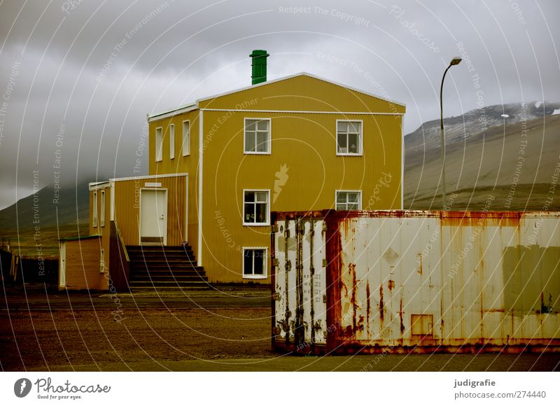 Iceland Port City Deserted House (Residential Structure) Detached house Manmade structures Building Harbour Container Threat Dark Moody Calm Living or residing