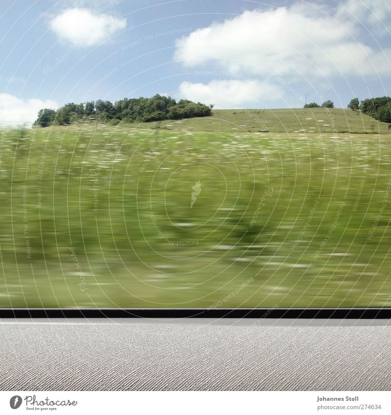 Drive-by 2 Environment Nature Landscape Clouds Beautiful weather Field Hill Transport Motoring Train travel Vehicle Car Rail transport Train compartment Driving