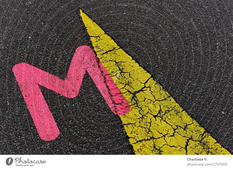 Give me an M! Sign Characters Signs and labeling Arrow Esthetic Exceptional Elegant Together Yellow Pink Black Beginning Bizarre Colour Inspiration Puzzle