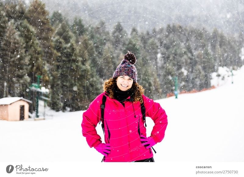 Portrait of Middle aged woman on a snowy day Lifestyle Joy Happy Beautiful Face Vacation & Travel Winter Snow Mountain Human being Feminine Woman Adults Mother