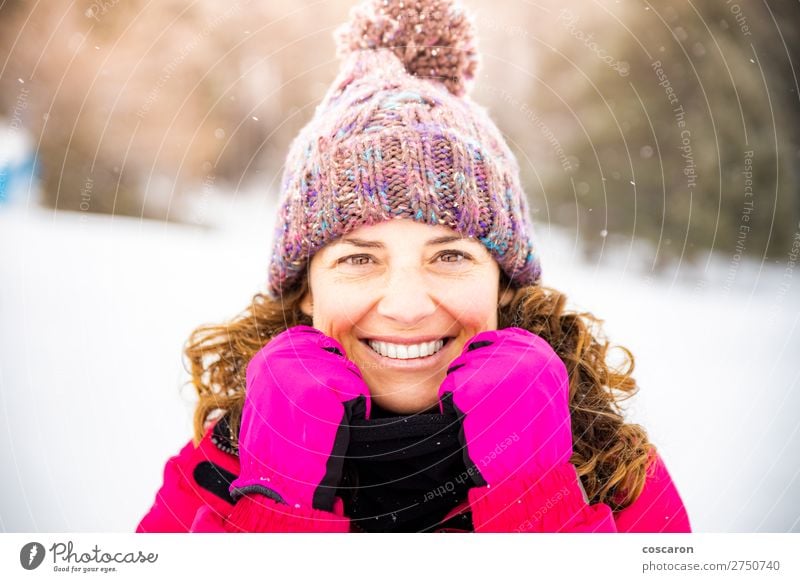 Portrait of attractive woman on a snowy day Lifestyle Elegant Style Joy Happy Beautiful Face Winter Snow Winter vacation Human being Woman Adults Mother 1