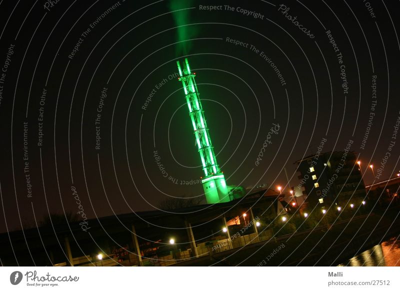 everything in the green area Public utilities Duisburg Green Night Long exposure Smoke Electricity Architecture Tower Steam Industrial Photography Harbour
