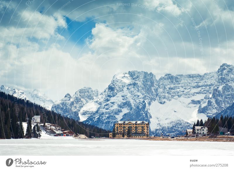 Lake Misurina Vacation & Travel Tourism Trip Mountain Hiking Environment Nature Landscape Sky Clouds Beautiful weather Ice Frost Forest Rock Alps Peak