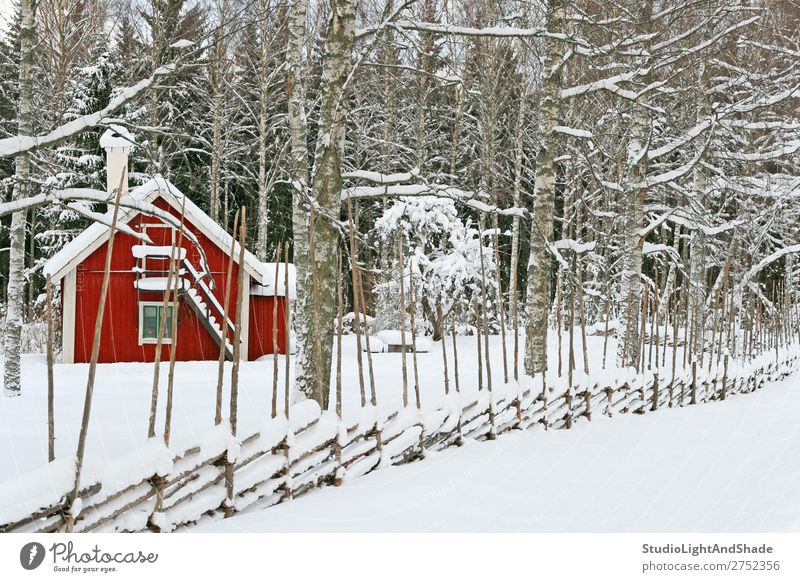 Little red house covered by snow Beautiful Calm Winter Snow House (Residential Structure) Nature Landscape Weather Snowfall Tree Forest Village Hut Building