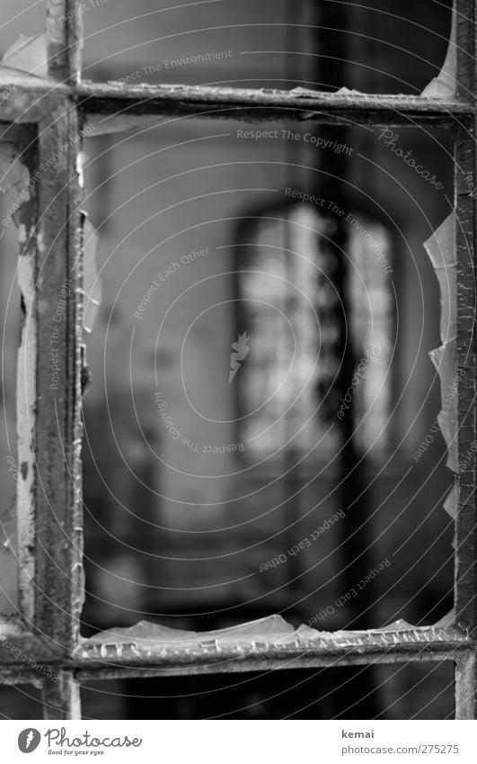 AST5 | Disk, been Window Slice Window pane Window frame border Shard Old Broken Destruction Derelict Decline smashed Black & white photo Exterior shot Close-up