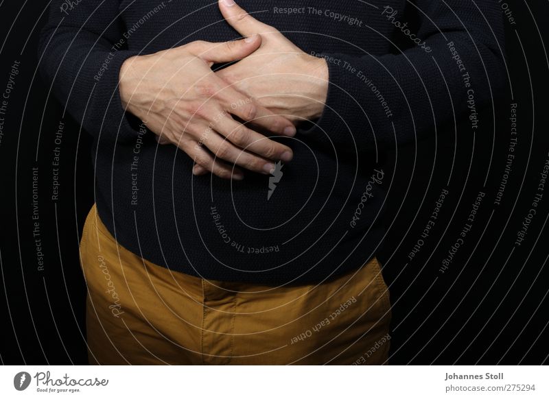 shake on it Teacher Masculine Hand 1 Human being Pants Sweater Communicate Stand Black Shame Nerviness Advice Colour photo Studio shot Close-up Copy Space right