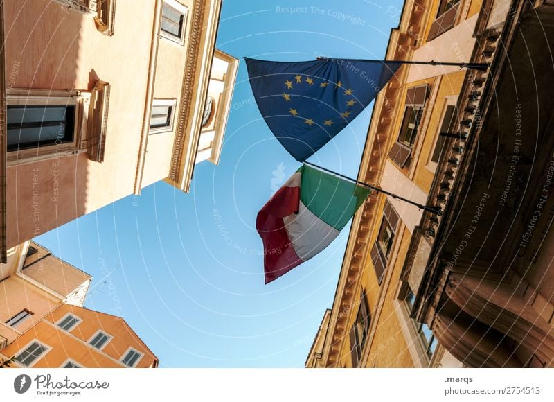 Italian flag Cloudless sky Italy Downtown House (Residential Structure) Flag Tall Perspective Politics and state European flag Colour photo Exterior shot