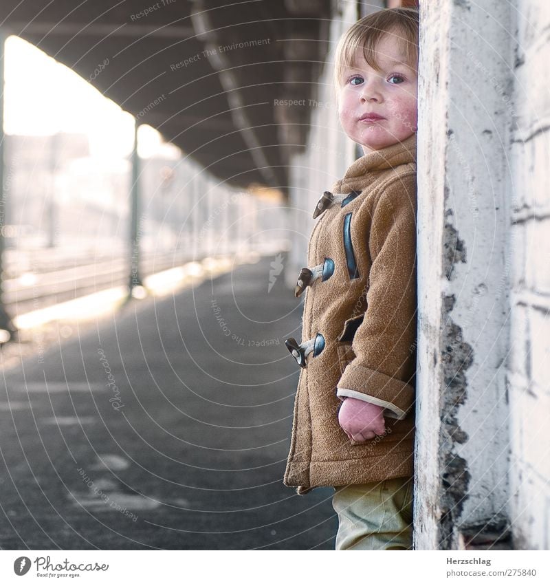 the other day with Moritz... Masculine Child 1 Human being 1 - 3 years Toddler Town Train station Wall (barrier) Wall (building) Looking Stand Wait Authentic