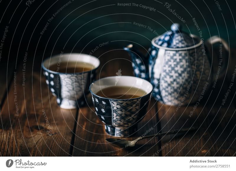 Hot tea on porcelain cups Antique asian Background picture Beverage Blue ceramic China Chinese Close-up Culture Cup Dark Design Drinking East herbal Kettle
