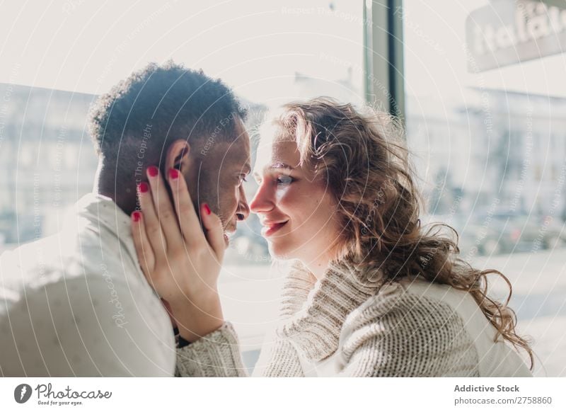 Couple in sweaters bonding multiethnic Style Easygoing Beautiful Sweater Bonding Date Mixed race ethnicity Black Youth (Young adults) Together handsome pretty