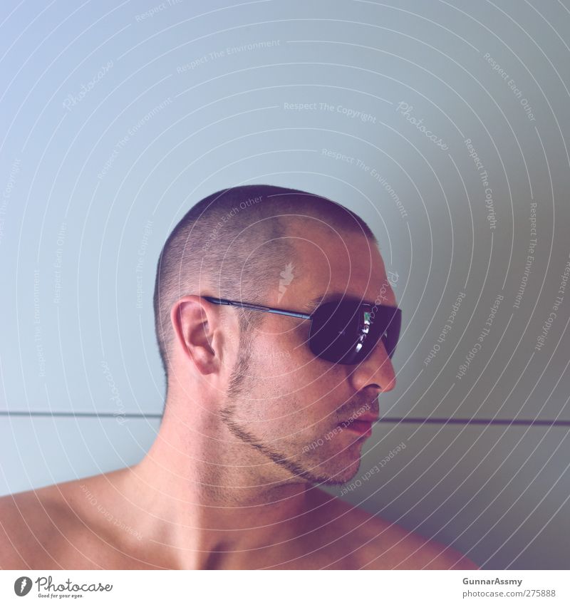 self-portrait Masculine Face 1 Human being 30 - 45 years Adults Dancer Sunglasses Glass Line Observe Cool (slang) Hip & trendy Cold Modern Muscular Naked