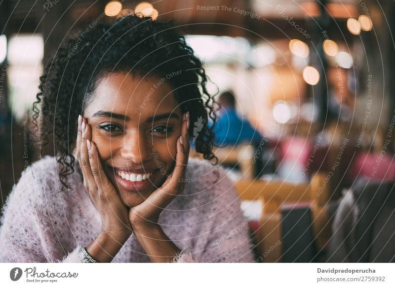 Happy beautiful black woman Woman Portrait photograph Black Considerate African Nationalities and ethnicity Smiling Copy Space Looking into the camera