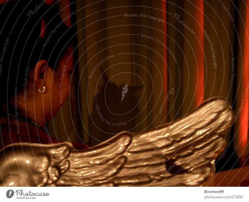 Angel/devil? Devil Woman Girl Human being Wing Shadow Mask Back Gold Antlers