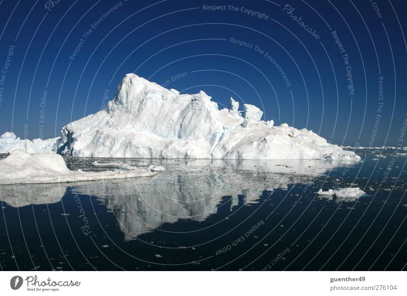 Ice in the mirror Far-off places Snow Elements Water Climate change Frost Mountain Iceberg Cold Nature Colour photo Exterior shot Deserted Twilight Long shot