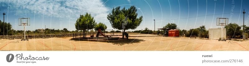 Spanish playground panorama Leisure and hobbies Playing Children's game Summer Sports Ball sports Basketball Basketball basket Basketball arena Playground Sky