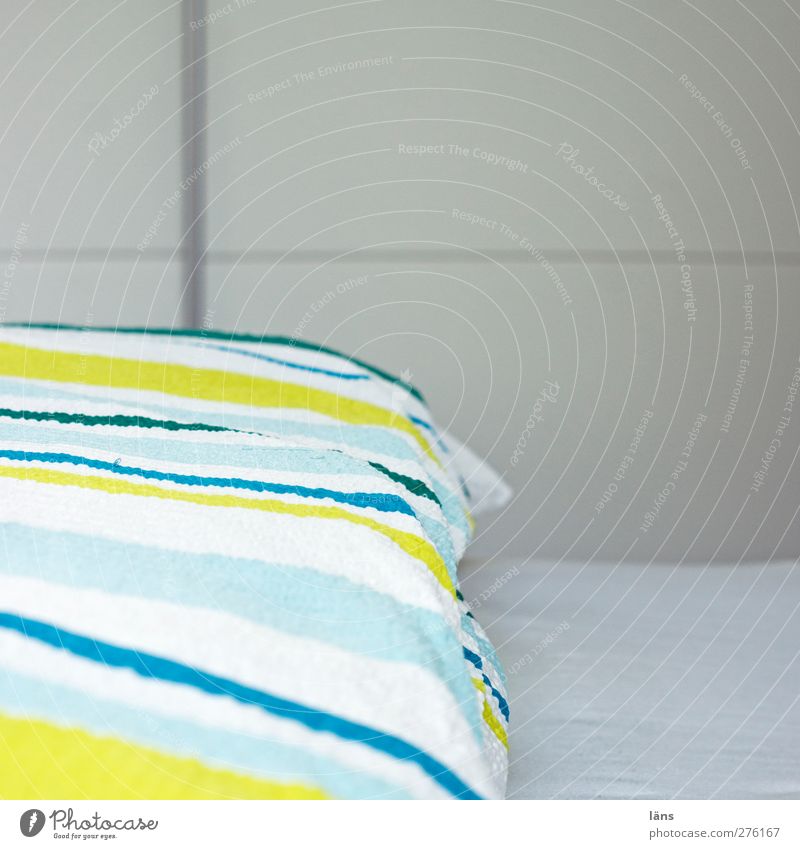 streaked Living or residing Flat (apartment) Bed Room Bedroom Bright Striped Bedclothes Blanket Sheet Clean Health care Interior shot Pattern Deserted