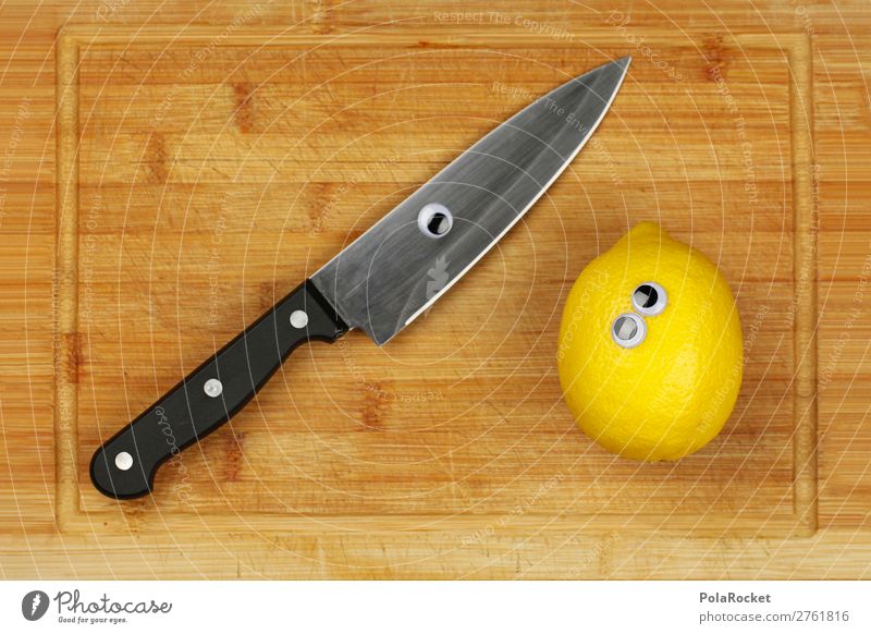 #A# Oh No! Art Esthetic Knives Knife wound Lemon Cooking Lemon yellow Lemon juice Lemon peel Slice of lemon cut Chopping board Colour photo Subdued colour