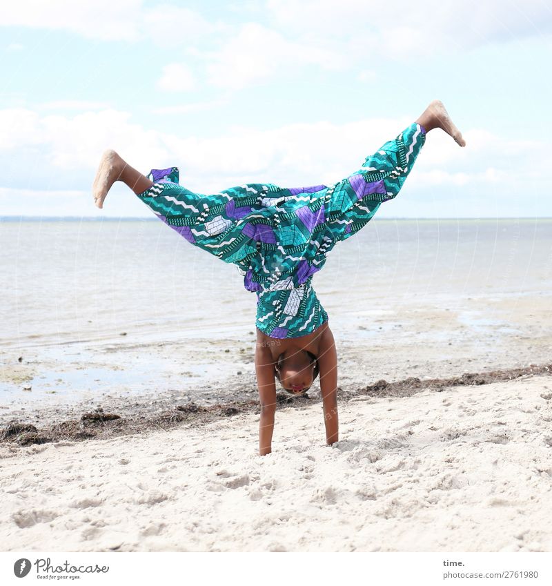 lust for life - handstand on the sandy beach Sports Fitness Sports Training Handstand Feminine Girl 1 Human being Sand Water Sky Horizon Beautiful weather coast