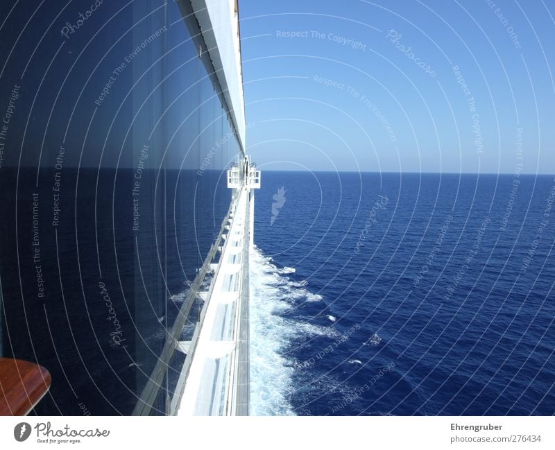 Double Horizon Far-off places Cruise Summer Ocean Waves Water Sky Cloudless sky Sunlight Beautiful weather Navigation Cruise liner On board Relaxation Blue