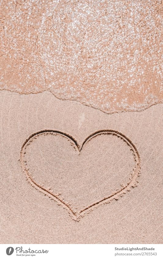 Ocean wave and heart drawn on the sand Beach Valentine's Day Art Nature Sand Coast Heart Line Love Draw Simple Emotions Passion Romance Colour water romantic